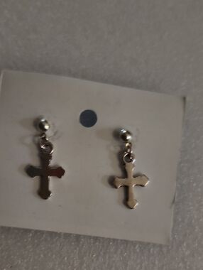 Hand Crafted Silver Cross Dangle Earrings